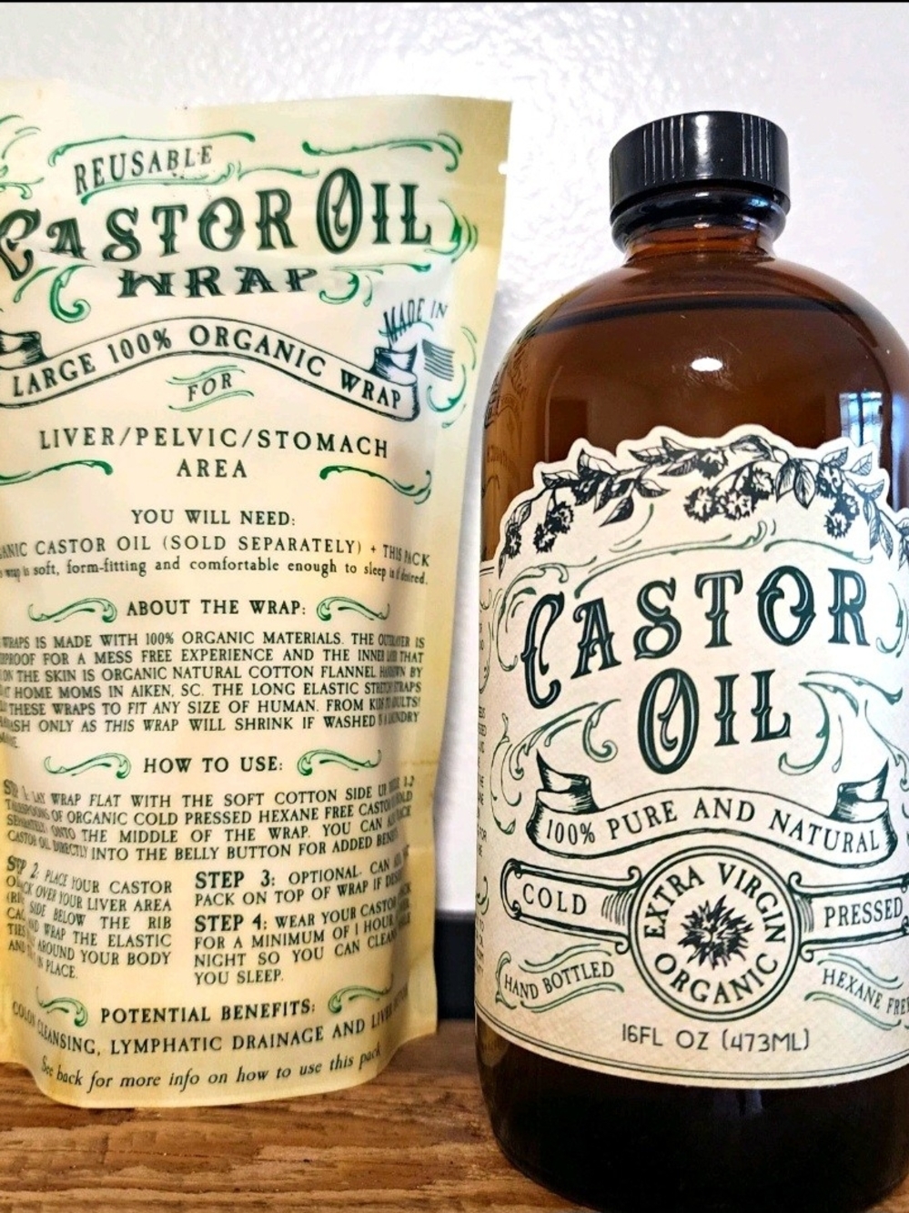 NWT Roots & Leaves Organic Castor Oil Wrap Pack Kit + Pure Castor Oil Bundle